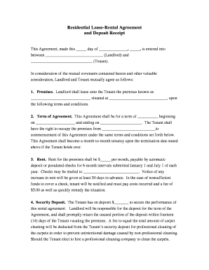 Residential Lease Agreement and Deposit Receipt