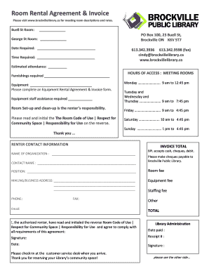 Room Rental Agreement Invoice - Brockville Public Library - brockvillelibrary