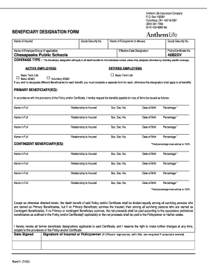 Anthem Life Beneficiary Designation Form