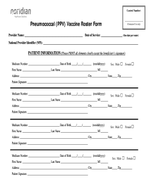 Pneumococcal Vaccine Roster Form