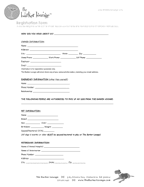 The Barker Lounge Pet Registration Form
