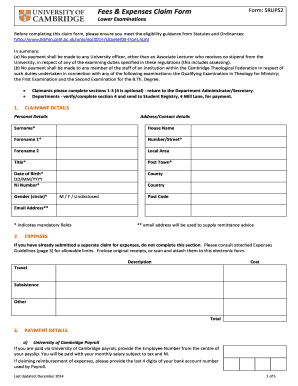 Fees Expenses Claim Form Form SRUPS2