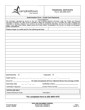 Authorisation Form - Credit Card Payments