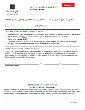 Senior Citizen Tuition Waiver Request