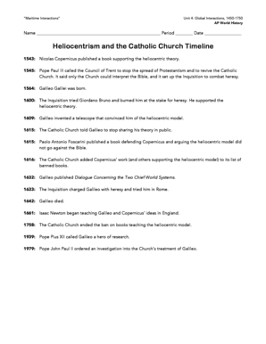 Heliocentrism and the Catholic Church Timeline