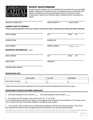Broker Dealer Recruitment Questionnaire