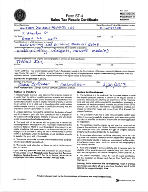 Massachusetts Sales Tax Resale Certificate