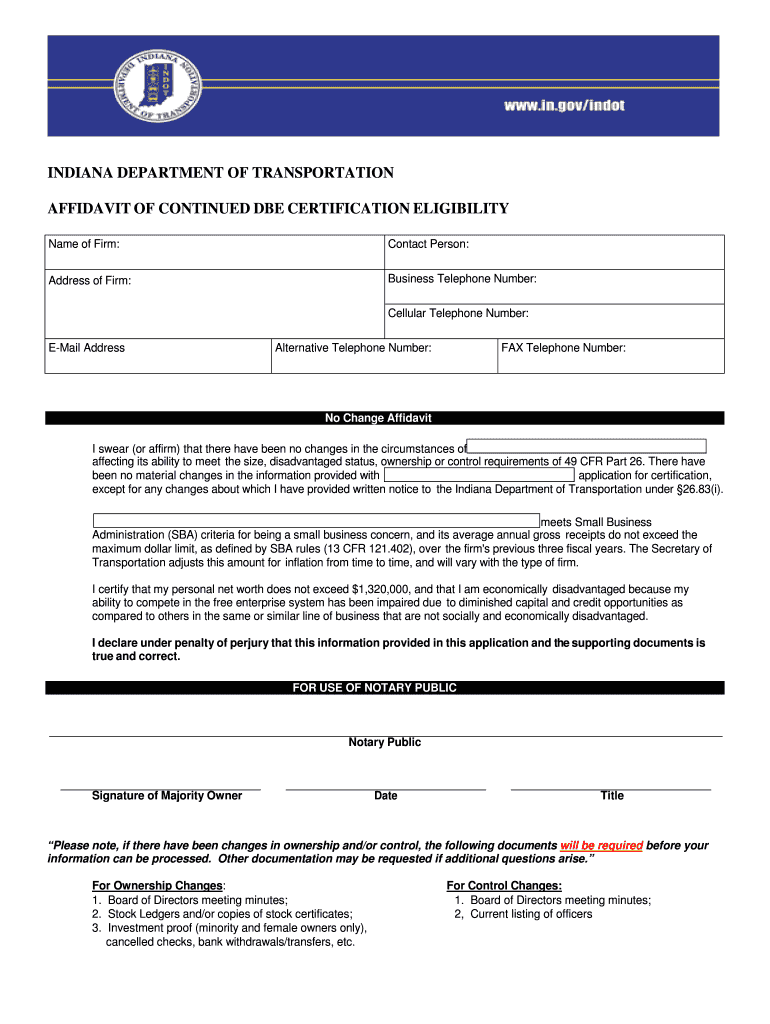 Fillable Online in No bChange Affidavitb INgov Fax Email Print