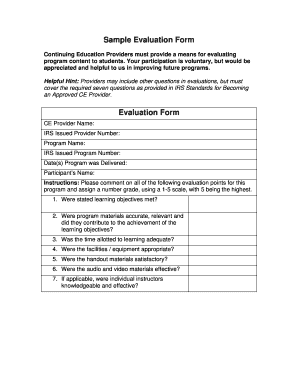 Continuing Education Evaluation Form