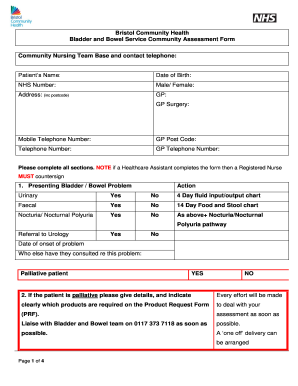 Fillable Online briscomhealth org Bristol Community Health Bladder and ...