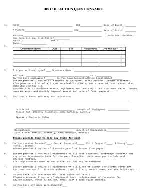 IRS Collection Questionnaire