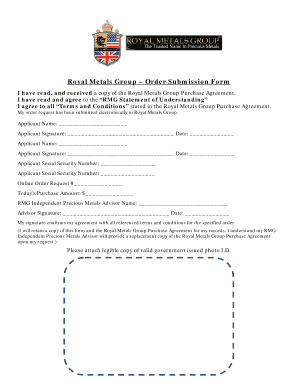 Royal Metals Group Order Submission Form