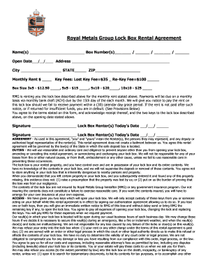 Royal Metals Group Lock Box Rental Agreement