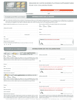 DEMANDE DE Cartes Business Platinum SUPPLEMENTAIRES