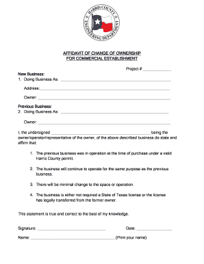 Affidavit of Change of Ownership for Commercial Establishment