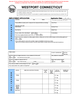 Westport Connecticut Employment Application