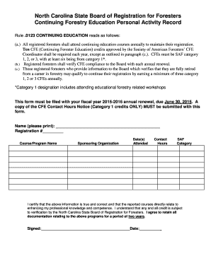 North Carolina Forester Continuing Education Form