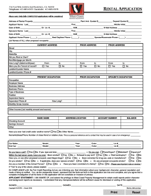 West Coast Property Management Rental Application