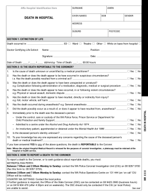 Death in Hospital Notification Form