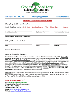 Credit Card Authorization Form
