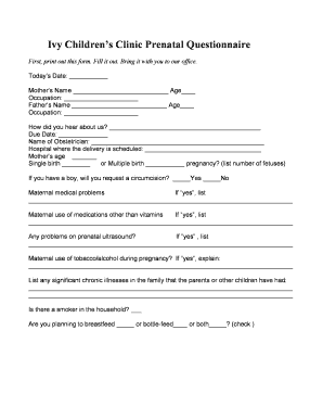 Ivy Children’s Clinic Prenatal Questionnaire