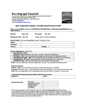 NSW Companion Animal Lifetime Registration Form - 2014