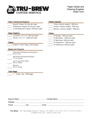 Paper Goods and Cleaning Supplies Order Form