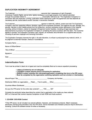 Duplication Indemnity Agreement