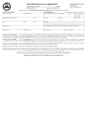 Asheville Dog License Application