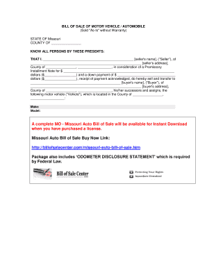 Missouri Motor Vehicle Bill of Sale
