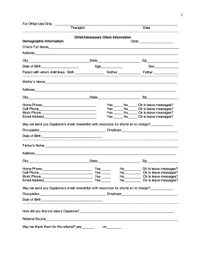 Child/Adolescent Client Intake Form