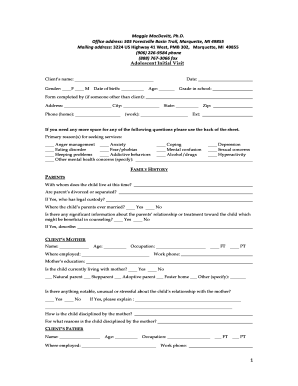 Adolescent Initial Visit Form