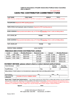 California Health Underwriters PAC Contributor Commitment Form