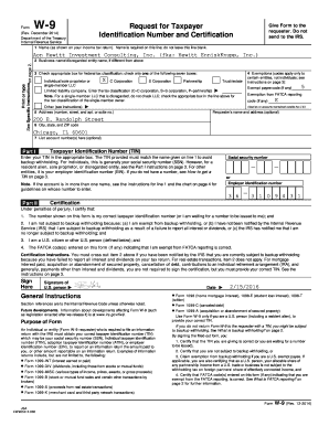 Form W-9 Request for Taxpayer Identification Number and Certification