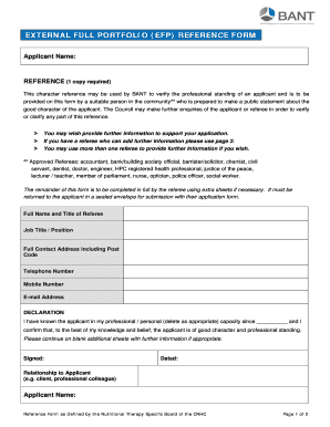 Nutritional Therapy Reference Form