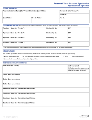 Personal Trust Account Application and Agreement