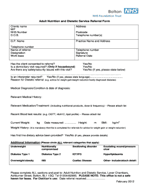 Adult Nutrition and Dietetic Service Referral Form