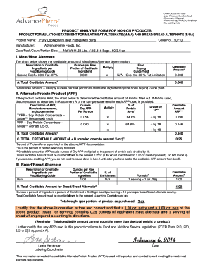 Product Analysis Form for Non-CN Products