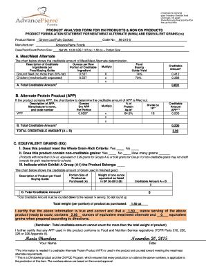 Product Analysis Form for CN Products