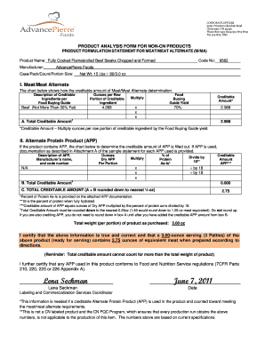 Product Analysis Form for Non-CN Products