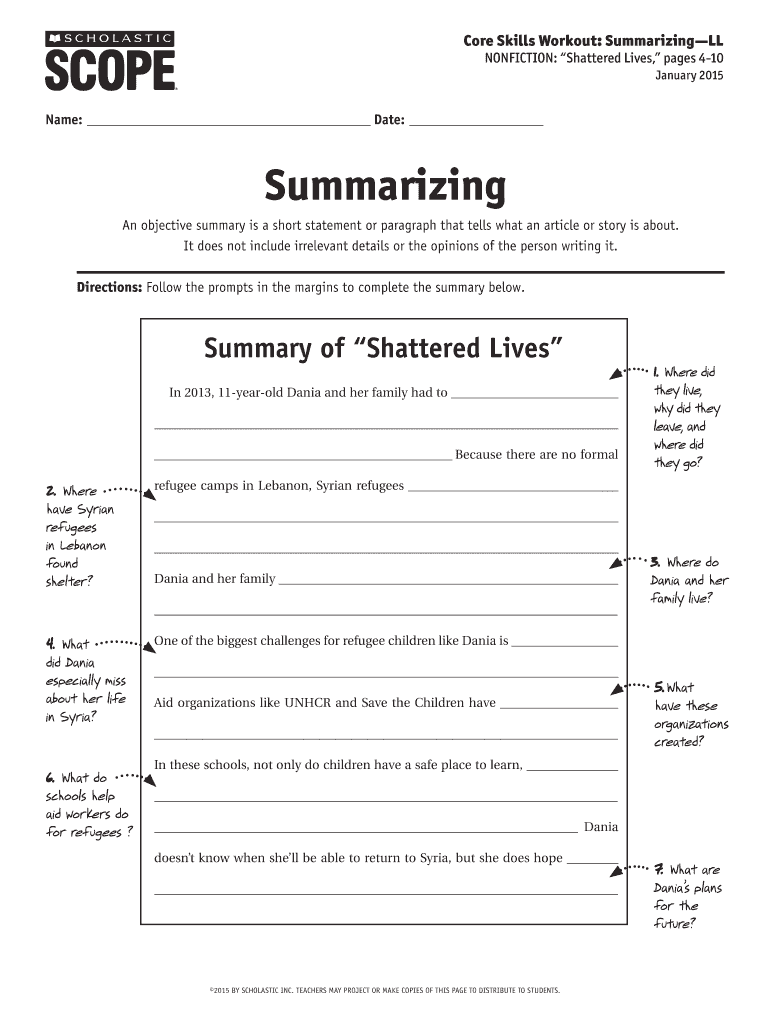 Fillable Online losalusd k12 ca Core Skills Workout SummarizingLL