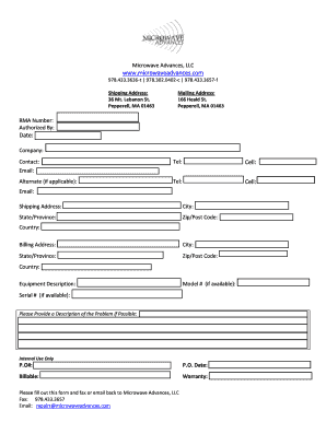 Microwave Advances RMA Form