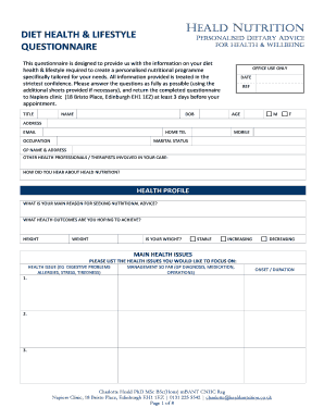 Heald Nutrition Health & Wellbeing Questionnaire
