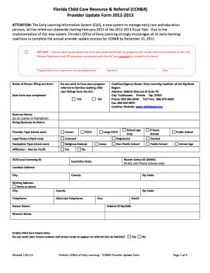 Florida Child Care Provider Update Form