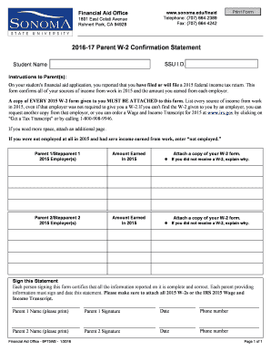 2016-17 Parent W-2 Confirmation Statement