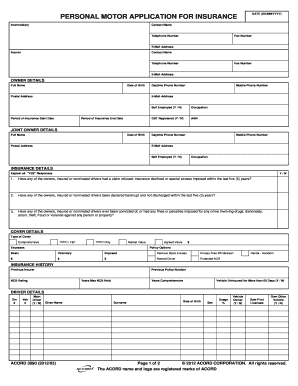 Personal Motor Insurance Application Form