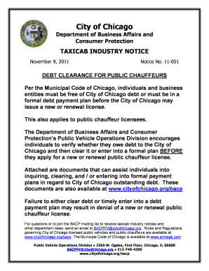 Chicago Public Chauffeur Debt Clearance Notice