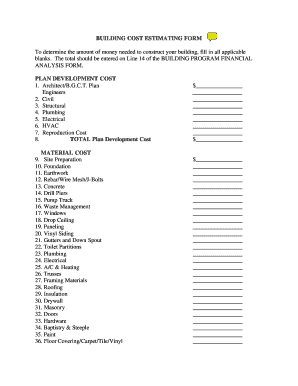 Building Cost Estimating Form