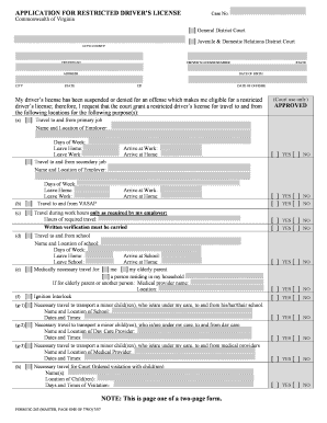 Virginia Restricted Driver's License Application