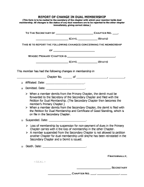 Report of Change in Dual Membership